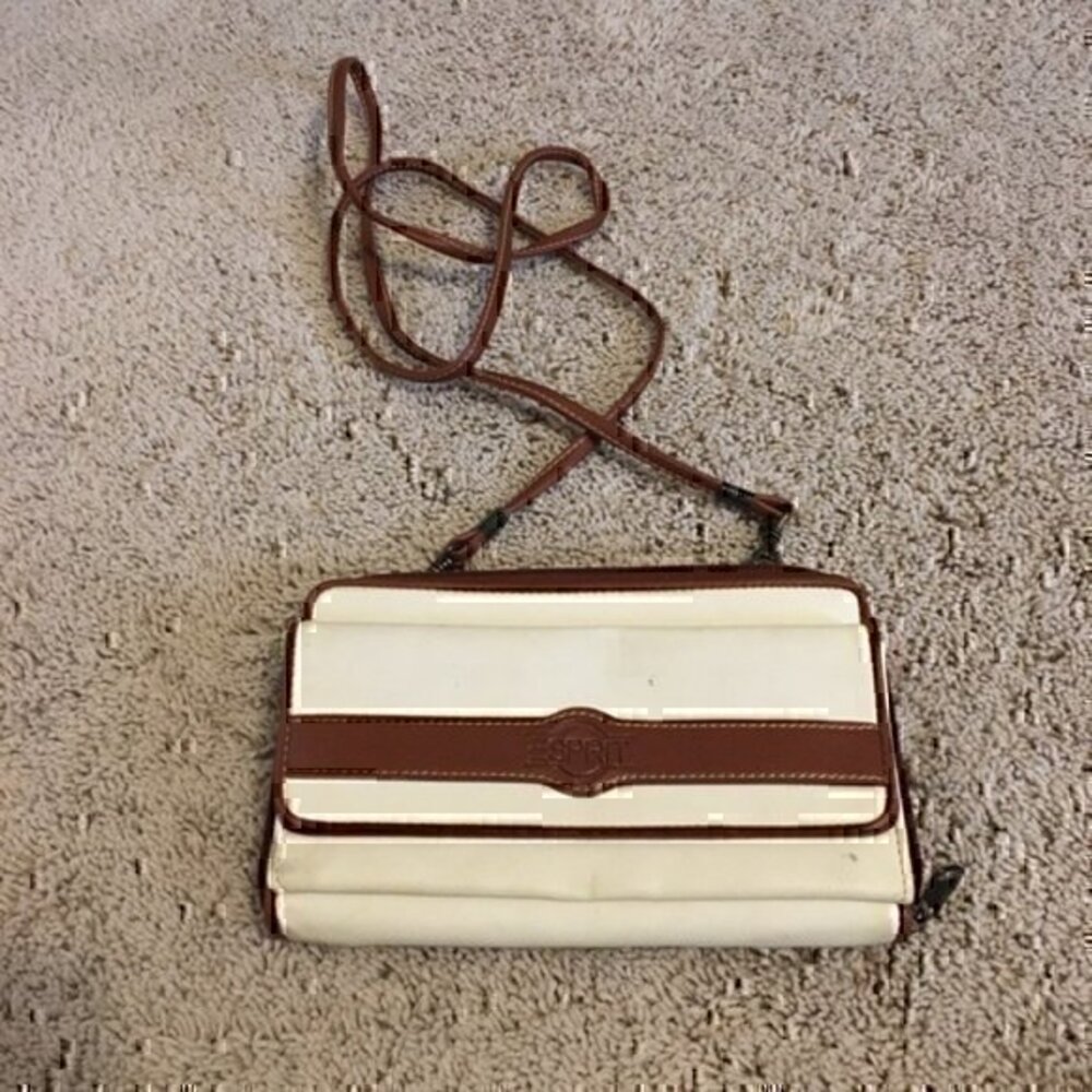 Vintage Esprit cream and brown crossbody purse